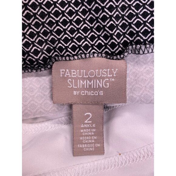 Chico's Fabulously Slimming Black White Diamond Pattern Capri Style - Picture 5 of 5